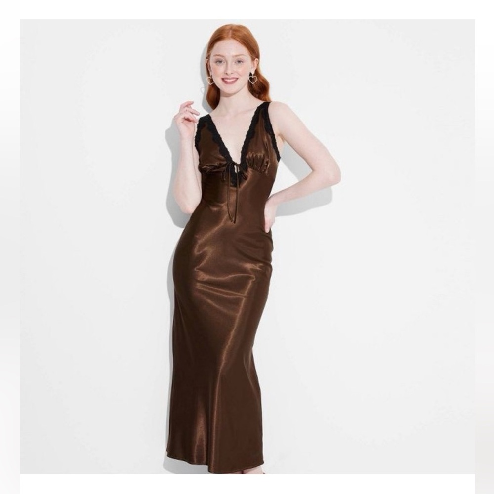 Elegant Brown Satin Nightgown